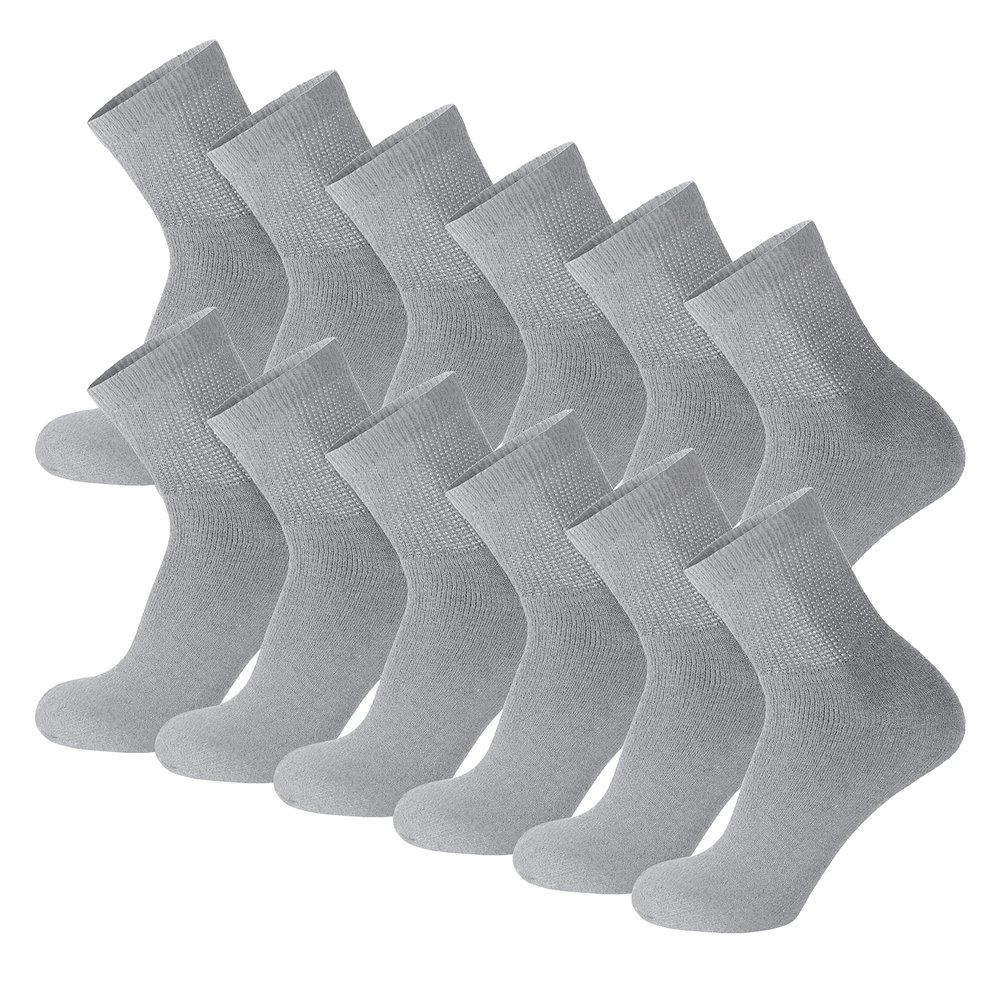 12 Pack of Mens Diabetic Quarter Length Athletic Sport Ankle Socks King Size (Gray, 13-16)