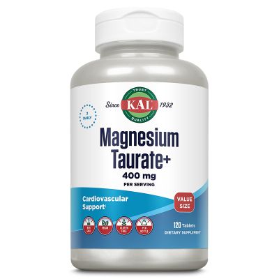 KAL Magnesium Taurate 400mg Plus Vitamin B6, Chelated Magnesium Supplement, High Absorption Magnesium Complex, Muscle and Heart Health Support, Vegan, Gluten Free, 60-Day Guarantee, 60 Serv, 120 Tabs