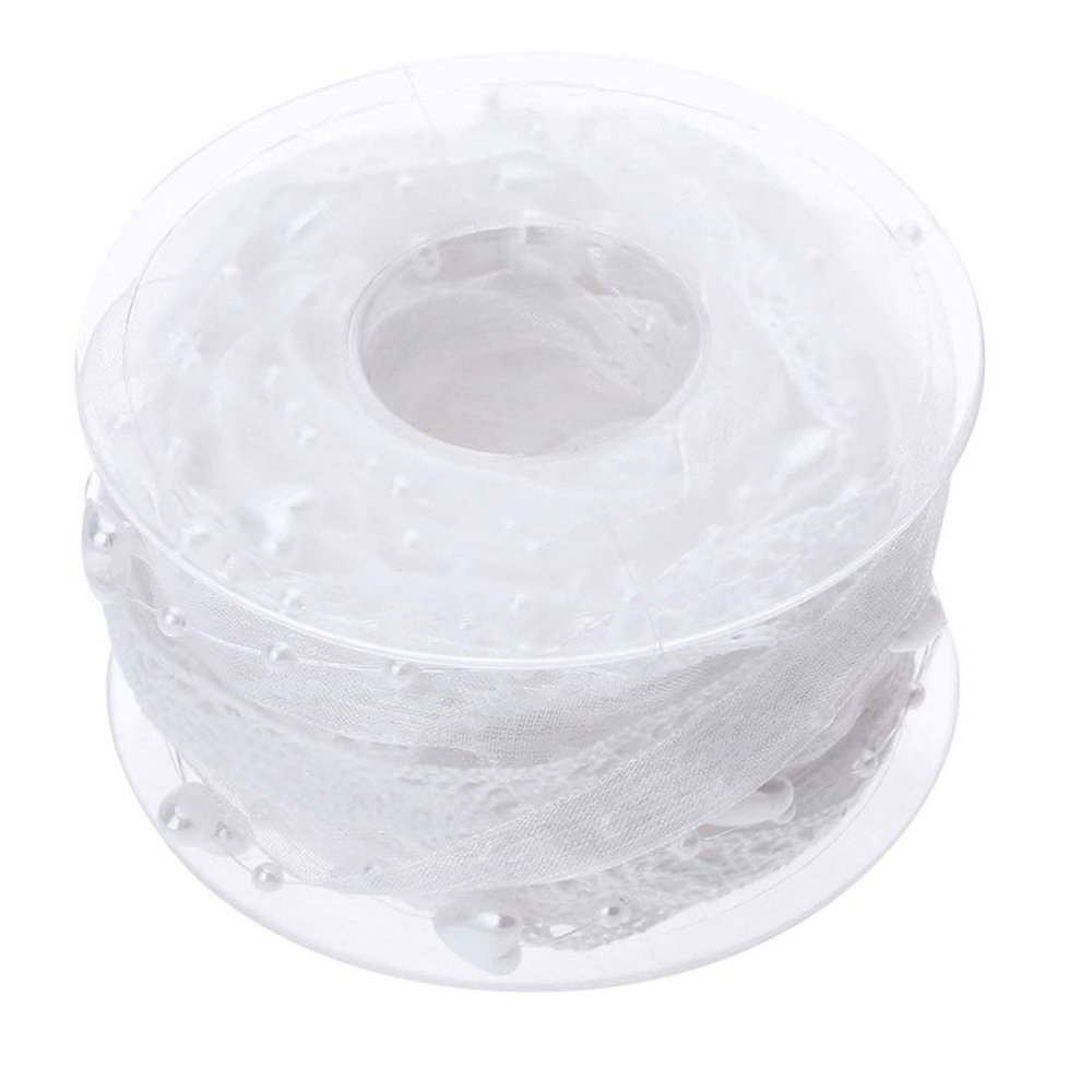 EXCEART 1Pc Favor lace for Crafts Organza Lace Ribbon Trims Artificial Bead Pearl Ribbon Cake Decorating Polyester Ribbons Sewing Cake Toppers Festival Lace Belt Wedding White Biscuit Box
