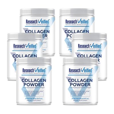 Research Verified Collagen Powder - Hydrolyzed Marine Collagen Peptides - Unflavored - Skin Hydration and Elasticity, Muscle Recovery, Non GMO - 30 Scoops Per Container - 6 Month Supply