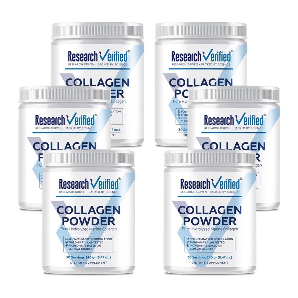 Research Verified Collagen Powder - Hydrolyzed Marine Collagen Peptides - Unflavored - Skin Hydration and Elasticity, Muscle Recovery, Non GMO - 30 Scoops Per Container - 6 Month Supply