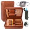 AMANCY Elegant Handmade Brown Leather Cedar Wood Lined 4 Cigar Humidor Case with 3 Triple Jet Flame Cigar Lighter and CutterSuitable for Holding Big and Fat Cigars view 1