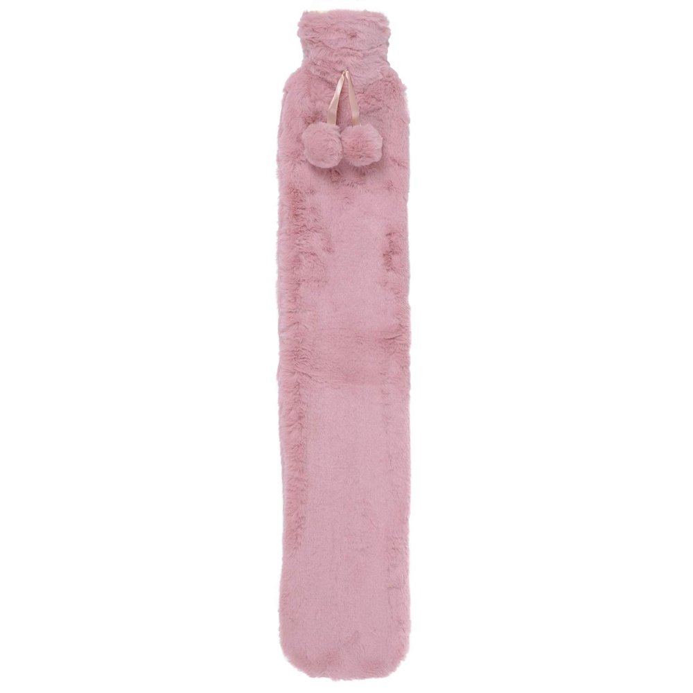 Extra Long Slim Hot Water Bottle Faux Fur Cover Thermotherapy Pain Relief 72cm Blush Pink