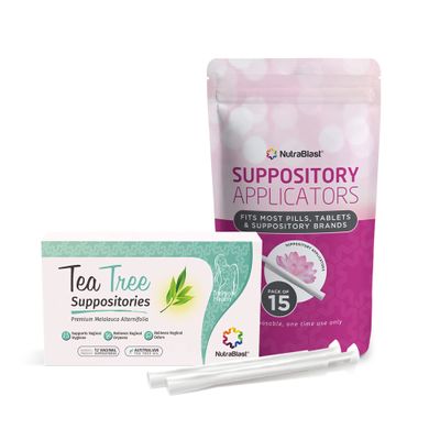 NutraBlast Tea Tree Oil Suppositories Bundle with Applicators (12 Suppositories & 15 Applicators) Supports Odor Control