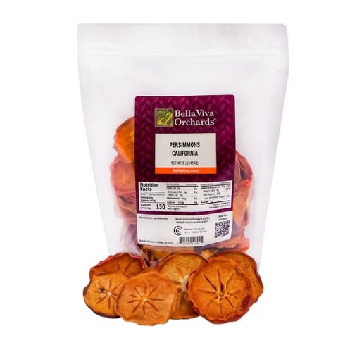 Bella Viva Orchards Natural Dried Persimmons - Natural Dried Fruit Slices, Sustainable No Sugar Added Snack, Bulk 1-Pound Pack