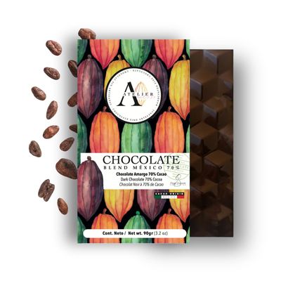 70% Dark Chocolate Bar Blend Mexico by Atelier 1534 | Artisanal | Sustainable Mexican Cacao | 3.2oz