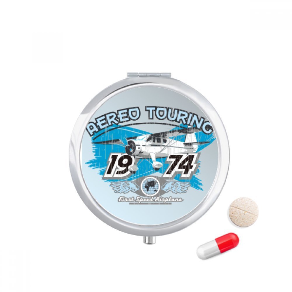 1974 Plane Aereo Touring Pattern Pill Case Pocket Medicine Storage Box Container Dispenser