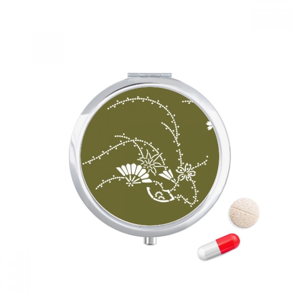 Painting Japanese Culture Green Flower Pill Case Pocket Medicine Storage Box Container Dispenser