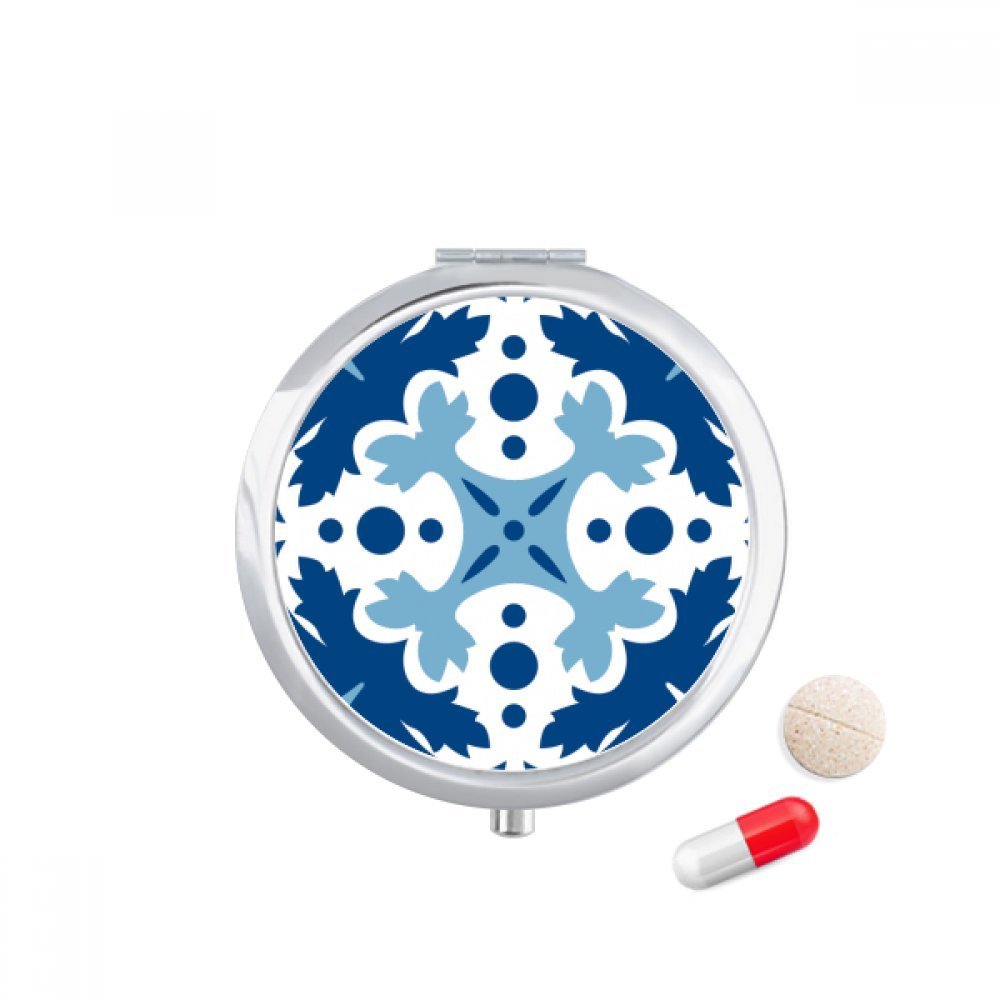 Blue Talavera Decorative Flower Ilustration Pill Case Pocket Medicine Storage Box Container Dispenser