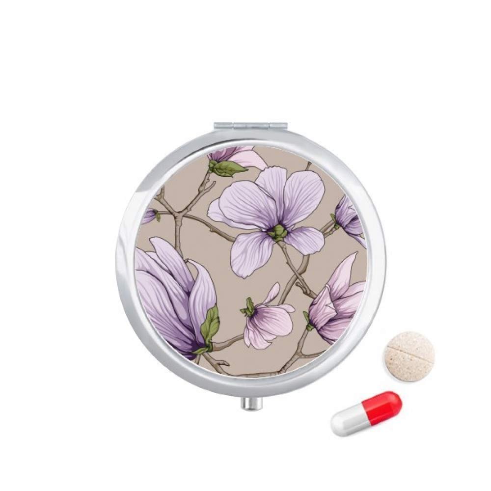 Purple Drawing Art Plant Flower Pill Case Pocket Medicine Storage Box Container Dispenser