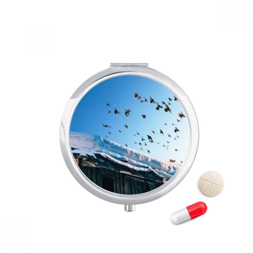 Birds House White Snow Sky Pill Case Pocket Medicine Storage Box Container Dispenser