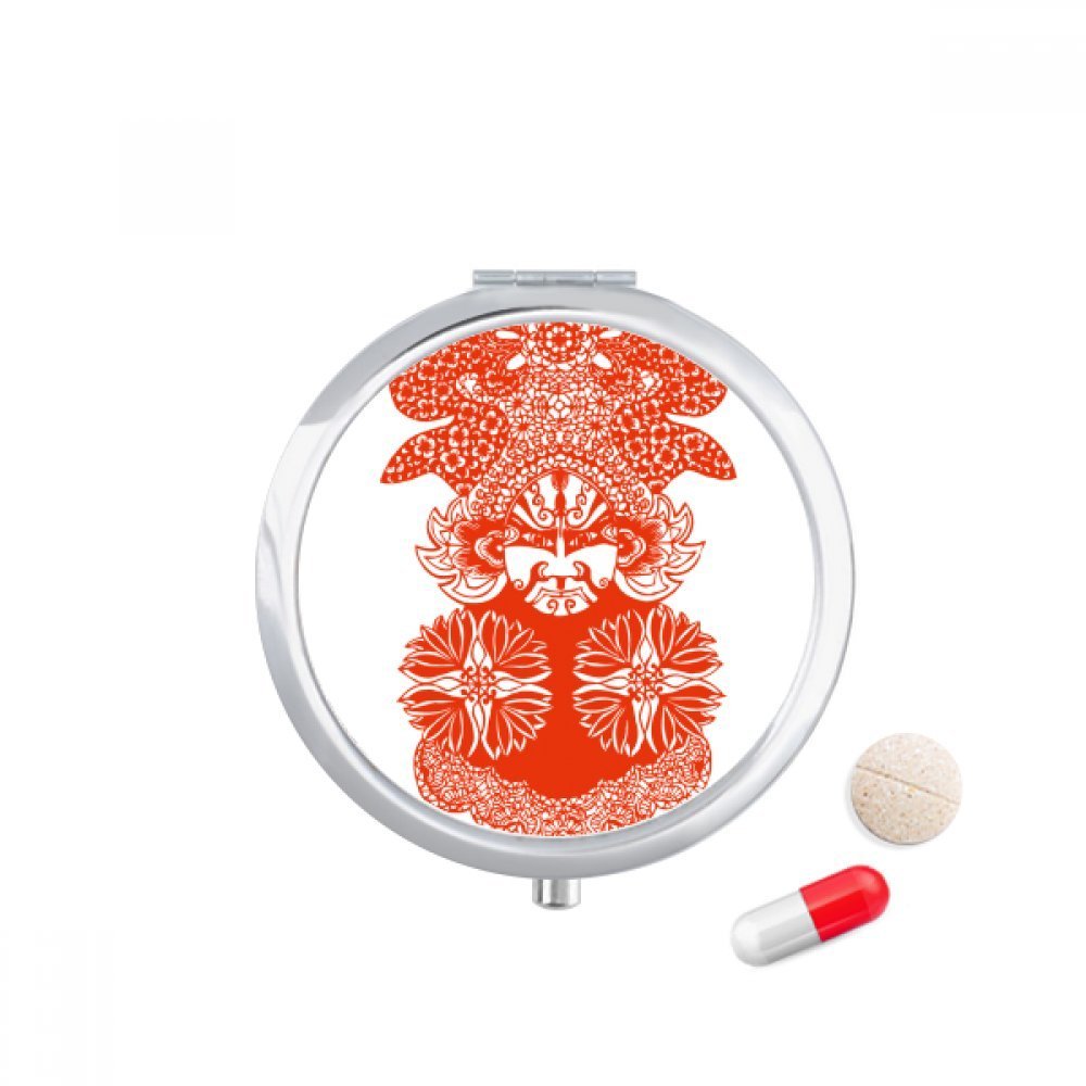 Red Facial Head Beijing Opera Paper-Cut Pill Case Pocket Medicine Storage Box Container Dispenser