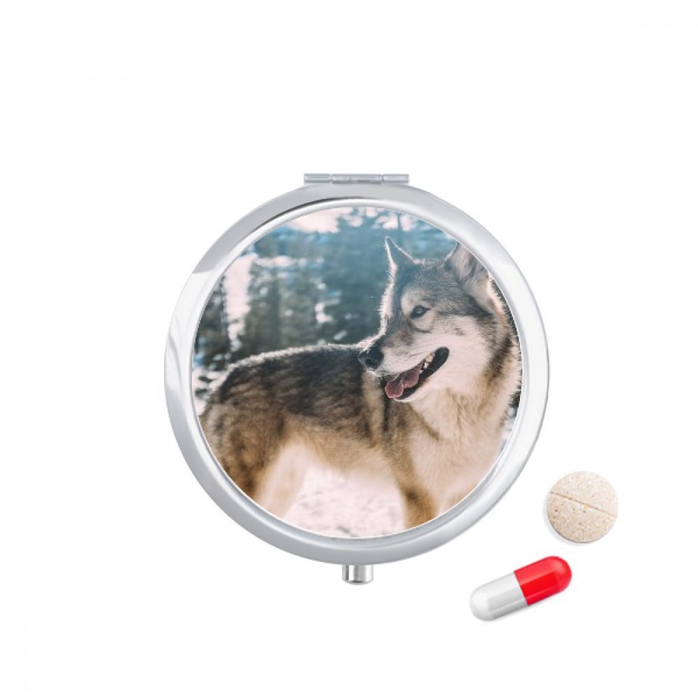 Smile White Dog Snow Picture Pill Case Pocket Medicine Storage Box Container Dispenser