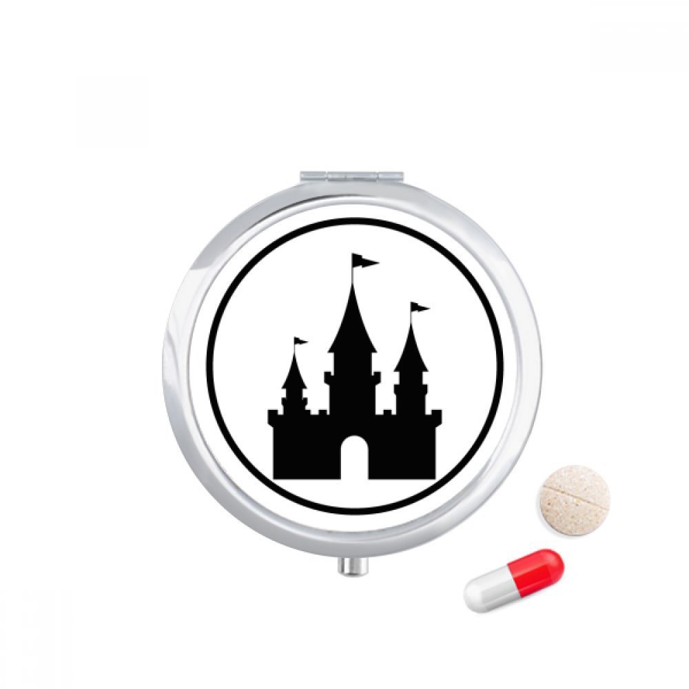 Amusement Park Castle Black Outline Pill Case Pocket Medicine Storage Box Container Dispenser