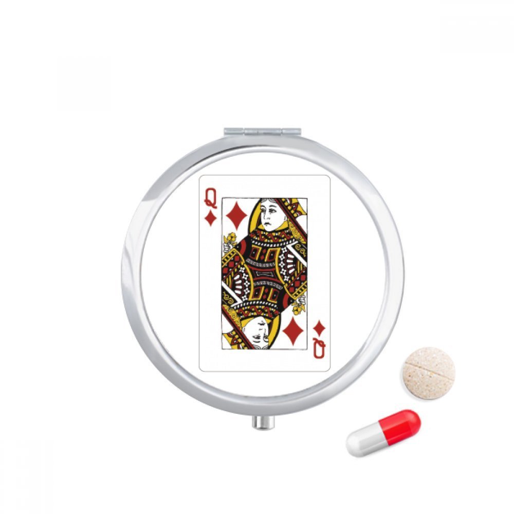 Diamond Q Playing Cards Pattern Pill Case Pocket Medicine Storage Box Container Dispenser
