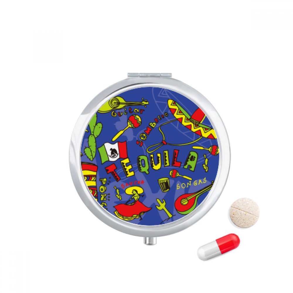 Tequila Sombrero Guitar Chili Mexico Elment Pill Case Pocket Medicine Storage Box Container Dispenser