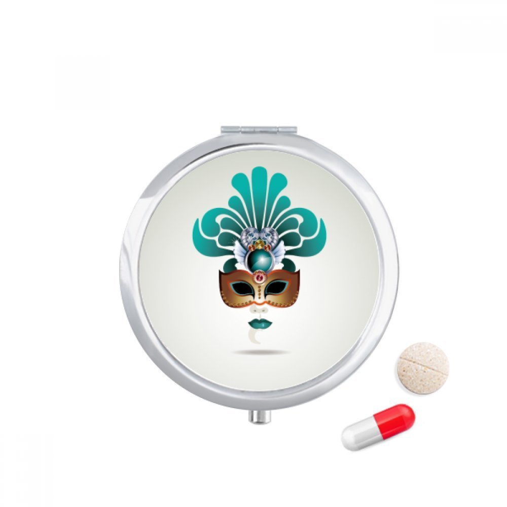 Cyan Head Happy Carnival of Venice Pill Case Pocket Medicine Storage Box Container Dispenser