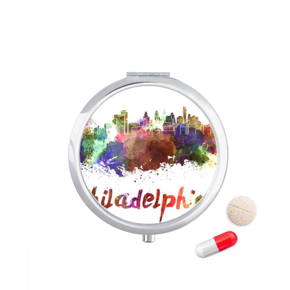 Philadelphia America City Watercolor Pill Case Pocket Medicine Storage Box Container Dispenser