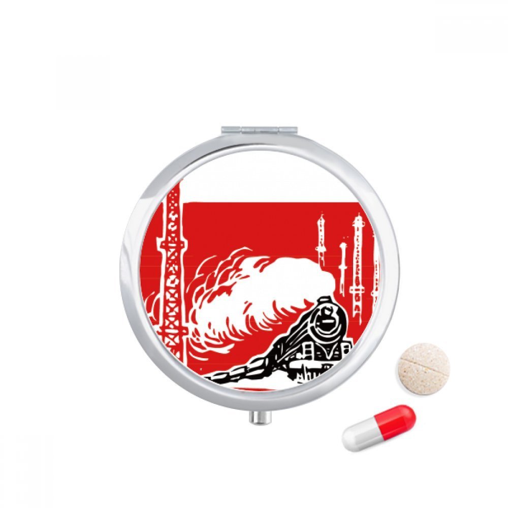 China Train Tower Steam Red Pill Case Pocket Medicine Storage Box Container Dispenser