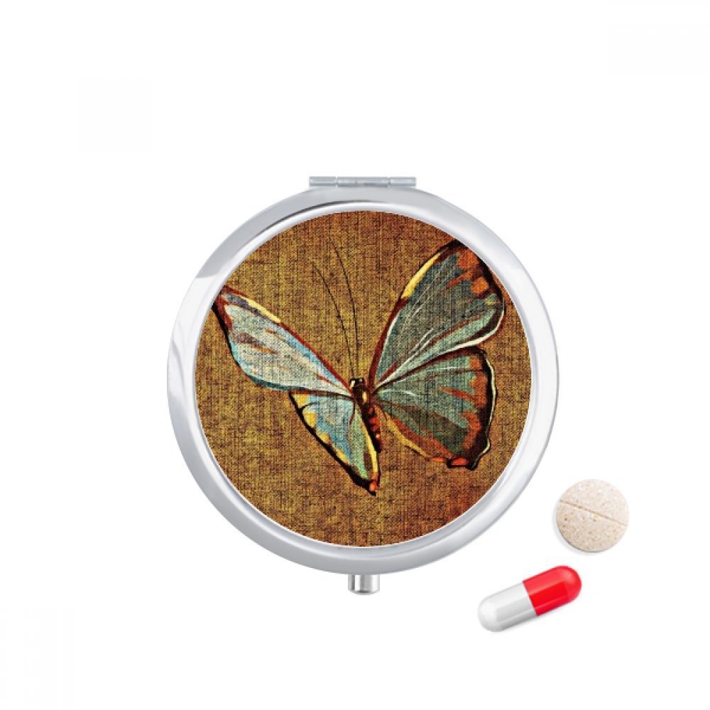 Flax Butterfly Tradition Design Embroidery Pill Case Pocket Medicine Storage Box Container Dispenser