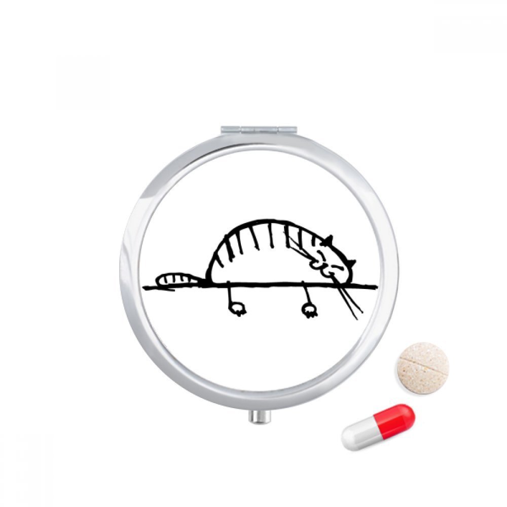 Smile Stripe Cat Lying Line Pill Case Pocket Medicine Storage Box Container Dispenser