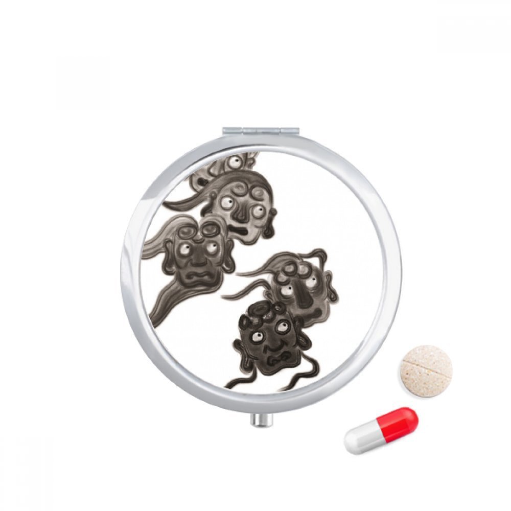 Chinese Ink Style Five Goblins Monster Pill Case Pocket Medicine Storage Box Container Dispenser