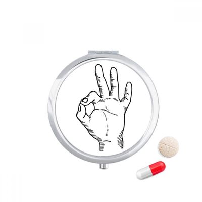 Line Drawing OK Gesture Pattern Pill Case Pocket Medicine Storage Box Container Dispenser
