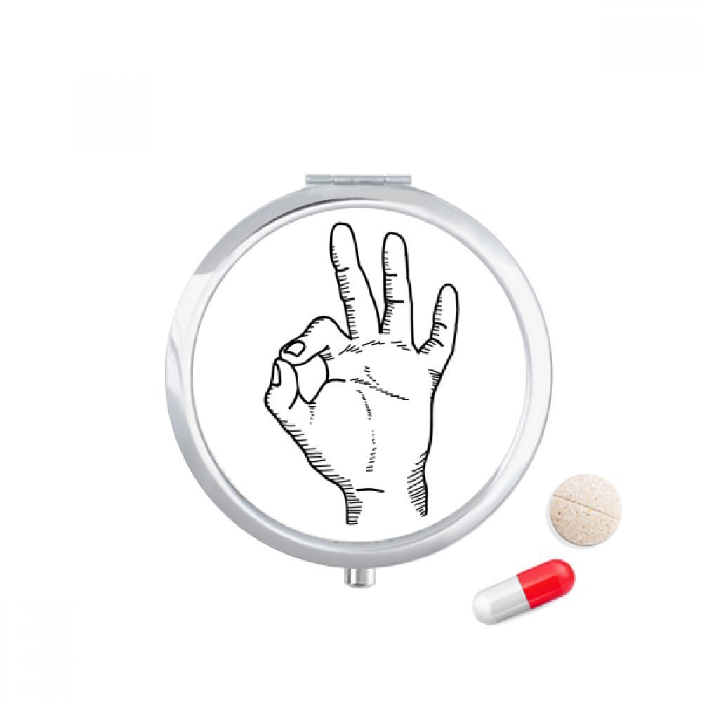Line Drawing OK Gesture Pattern Pill Case Pocket Medicine Storage Box Container Dispenser