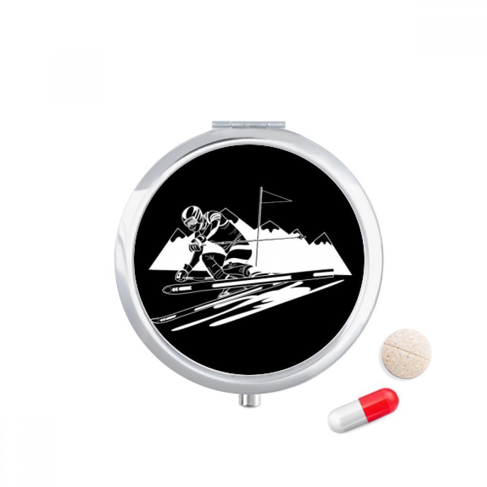 Winter Sport Skiing Black Illustration Pill Case Pocket Medicine Storage Box Container Dispenser