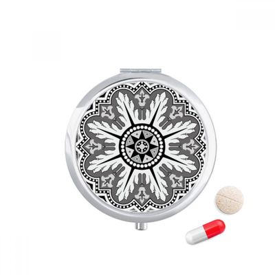 Black White Arabic Style Pattern Pill Case Pocket Medicine Storage Box Container Dispenser