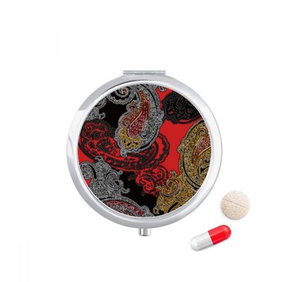 Red Yellow Flower Abstract Clouds Pattern Pill Case Pocket Medicine Storage Box Container Dispenser