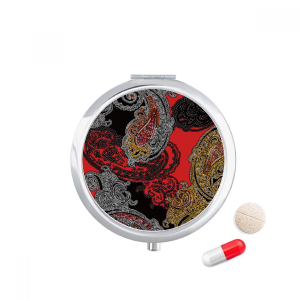 Red Yellow Flower Abstract Clouds Pattern Pill Case Pocket Medicine Storage Box Container Dispenser
