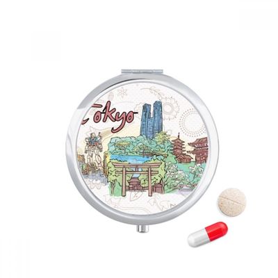 Hand-Painted City Japan Yard Tokyo Pill Case Pocket Medicine Storage Box Container Dispenser