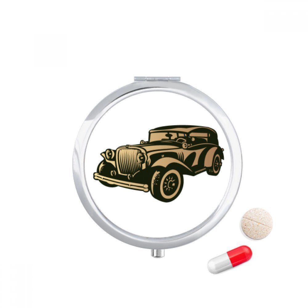 Black Classic Cars Outline Pattern Pill Case Pocket Medicine Storage Box Container Dispenser