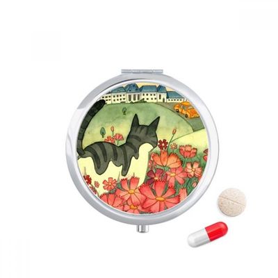 Miaoji Painting Watercolor Cat Flowers City Pill Case Pocket Medicine Storage Box Container Dispenser