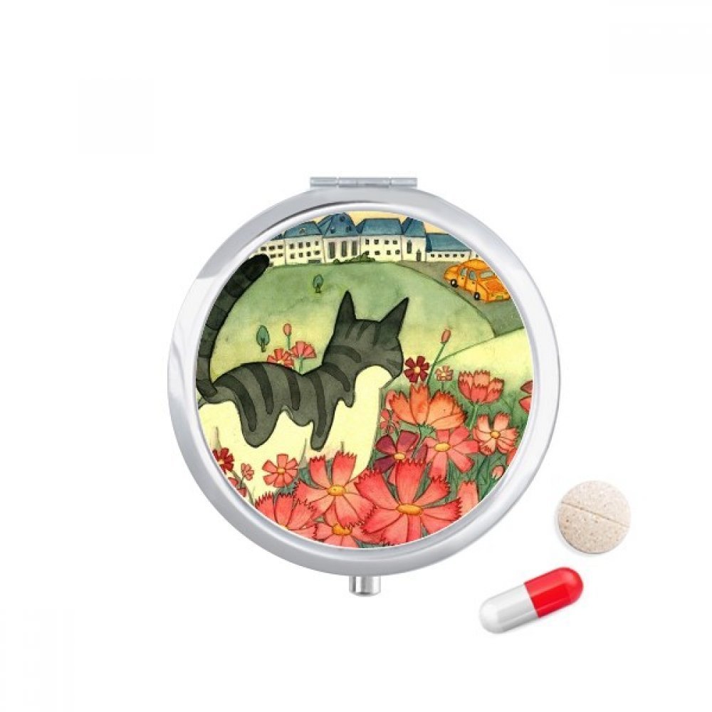 Miaoji Painting Watercolor Cat Flowers City Pill Case Pocket Medicine Storage Box Container Dispenser