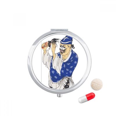 Chinese Traditional Peking Opera Pattern Pill Case Pocket Medicine Storage Box Container Dispenser