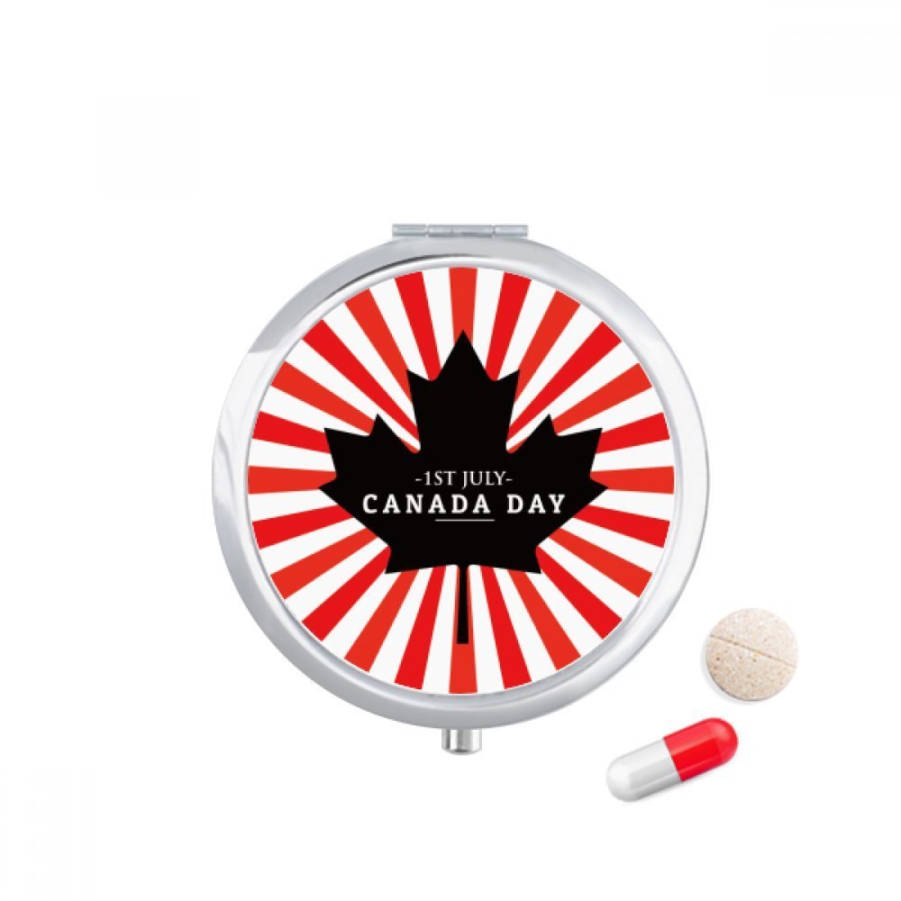 Happy Canada Day 4th of July Black Maple Leaf Pill Case Pocket Medicine Storage Box Container Dispenser