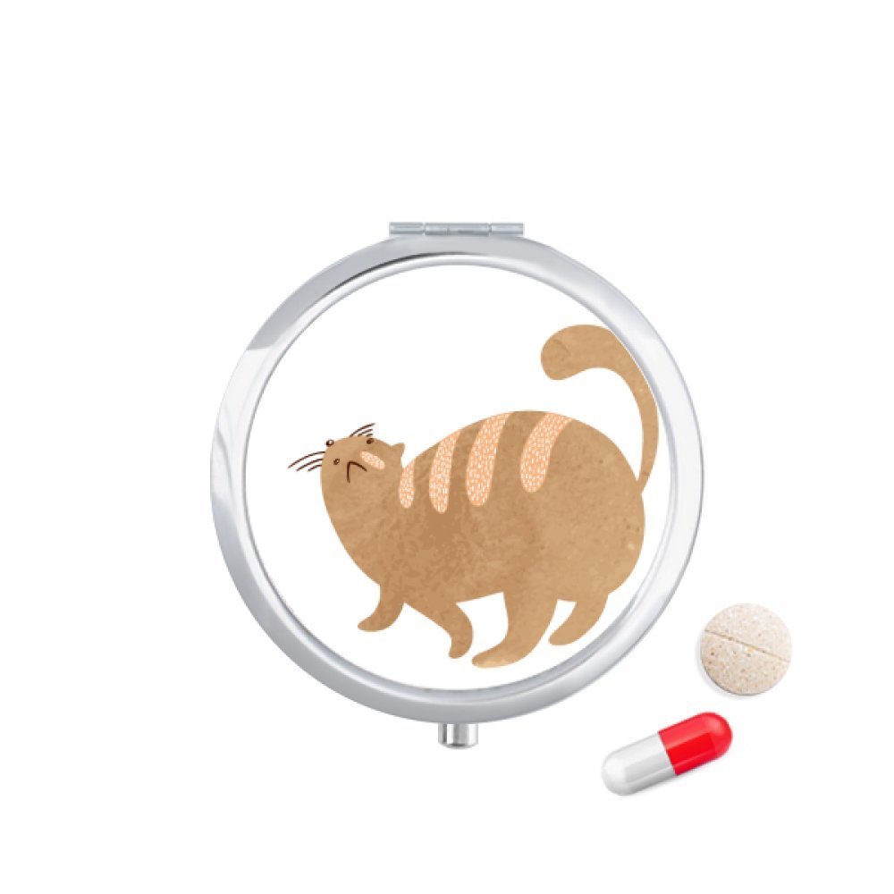 Brown Fat Cat Animal Watercolor Pill Case Pocket Medicine Storage Box Container Dispenser