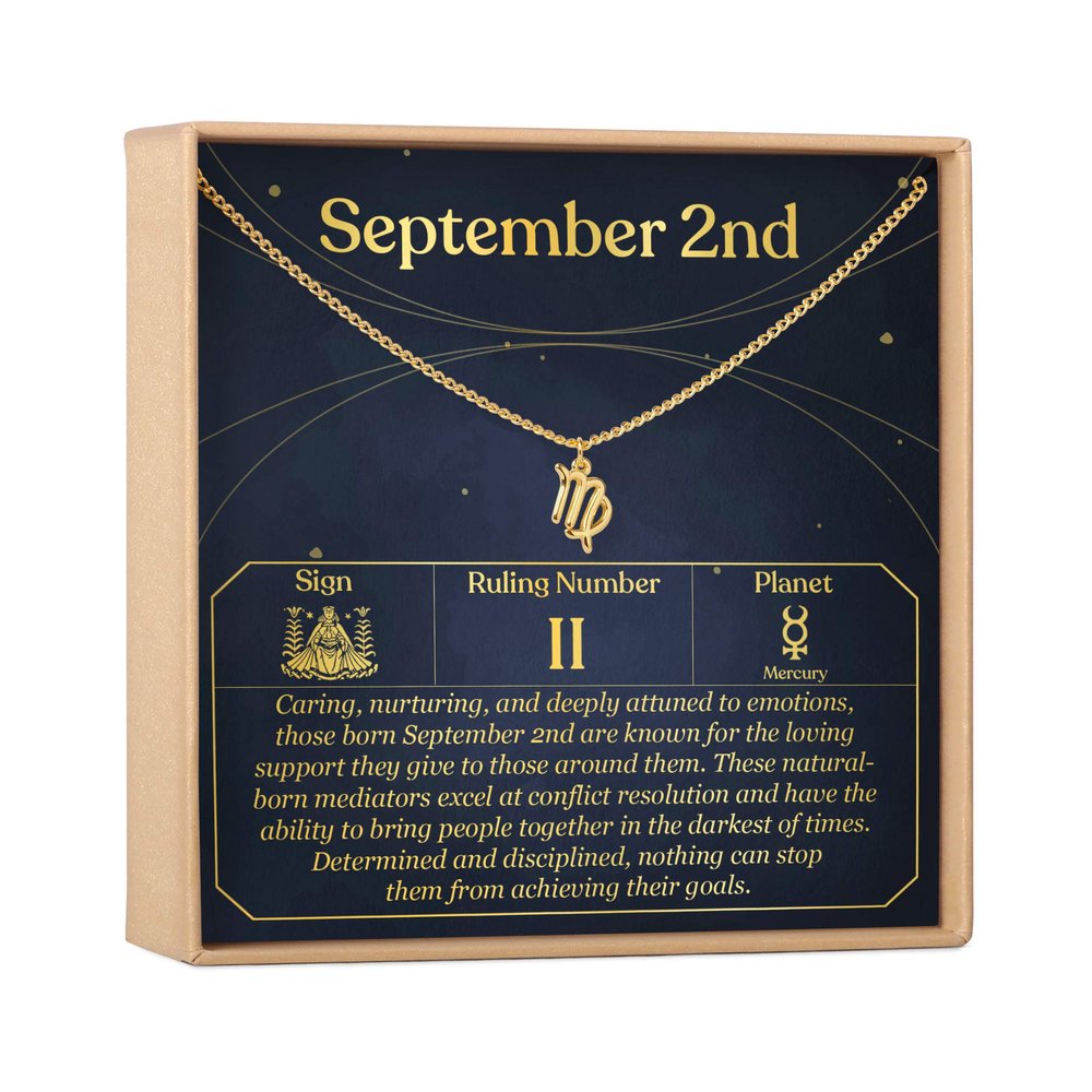 Dear Ava Zodiac Sign Necklace for Women - Modern Jewelry Pendant Love Gifting Idea for Her with Heartfelt Card - 2nd September Virgo Birthday Gift for Loving One