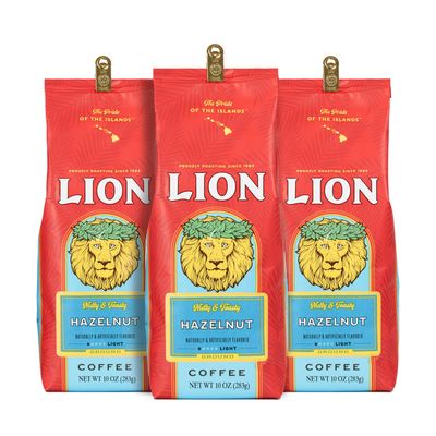 Lion Coffee 3-Pack Hazelnut Flavored Ground Coffee, Light Roast, A Taste of Aloha - 10 Ounce Bags (Pack of Three)