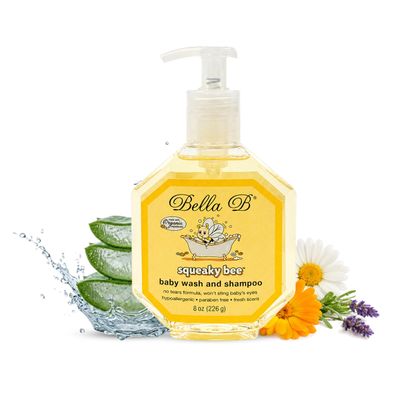 Bella B Squeaky Bee Bodywash 8 oz Baby Baby Bath Organic Natural Kids Organic Soap Baby Soap Organic 8 oz, Body Wash and Shampoo, Aloe Vera, 1 Count