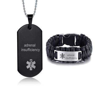 LiFashion LF Stainless Steel Black Adrenal Insufficiency Medical Alert Jewelry Sets Emergency ID Tag Caduceus Bracelet Necklace Sets,Medic Jewelry for Men(Medical Alert Necklace + Bracelet)