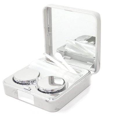 Honbay Fashion Marble Contact Lens Case Portable Contact Lens Box Kit with Mirror (Square) (Silver)