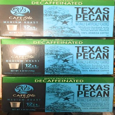 Cafe Ole Texas Pecan Decaffeinated 12 count pods. 3 pack bundle.