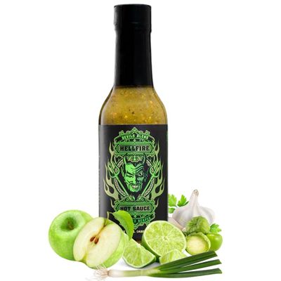 Hellfire Hot Sauce Devils Blend - Fire-Roasted Carolina Reaper Salsa Verde Gourmet Hot Sauce, Featured on Hot Ones TV Show, 5 oz. Multi Award Winning, Small Batch, Gourmet!