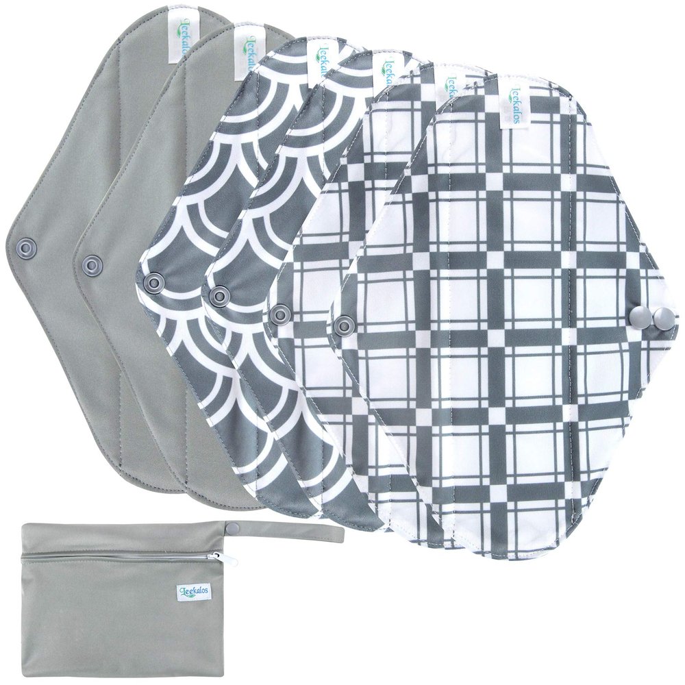 Leekalos Reusable Menstrual Pads - Bamboo Menstrual Cloth Pads | Light Incontinence Pads | Reusable Sanitary Pads - Pack of 6, 1 Cloth Mini Wet Bag