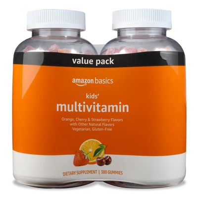 Amazon Basics Kids' Multivitamin Gummies, Cherry, Strawberry & Orange Flavors, 380 Count, 2 Packs of 190 (Previously Solimo)