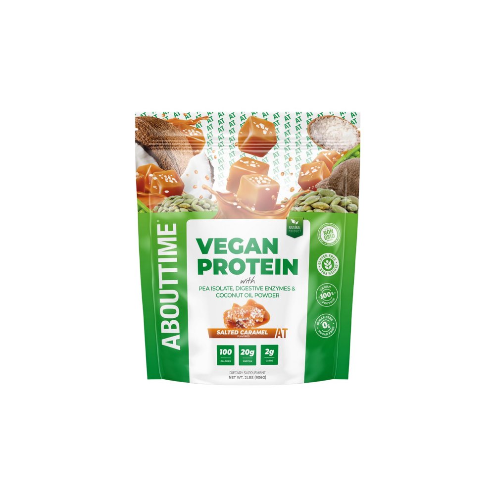 About Time Vegan Protein Powder 20g Salted Caramel, Natural Ingredients, Non-GMO, Plant Based, Gluten Free, Soy Free, Dairy Free, 32 Servings