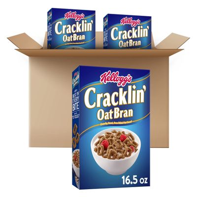 Kellogg's Cracklin' Oat Bran Breakfast Cereal, Family Breakfast, Fiber Cereal, Original (3 Boxes)
